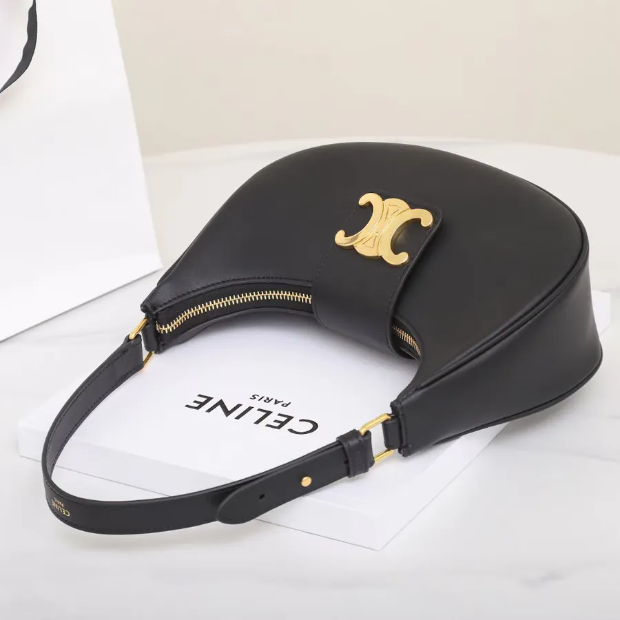 New Moon Shape Ava Crossbody Bag in Grained Calfskin