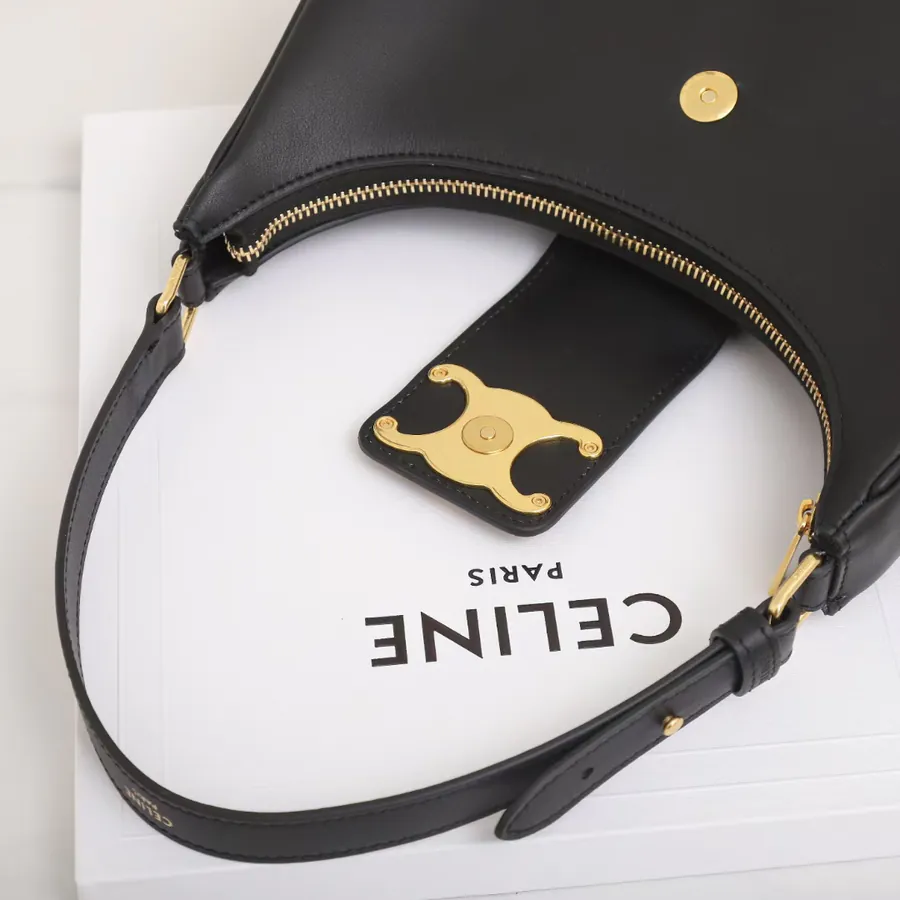 New Moon Shape Ava Crossbody Bag in Grained Calfskin