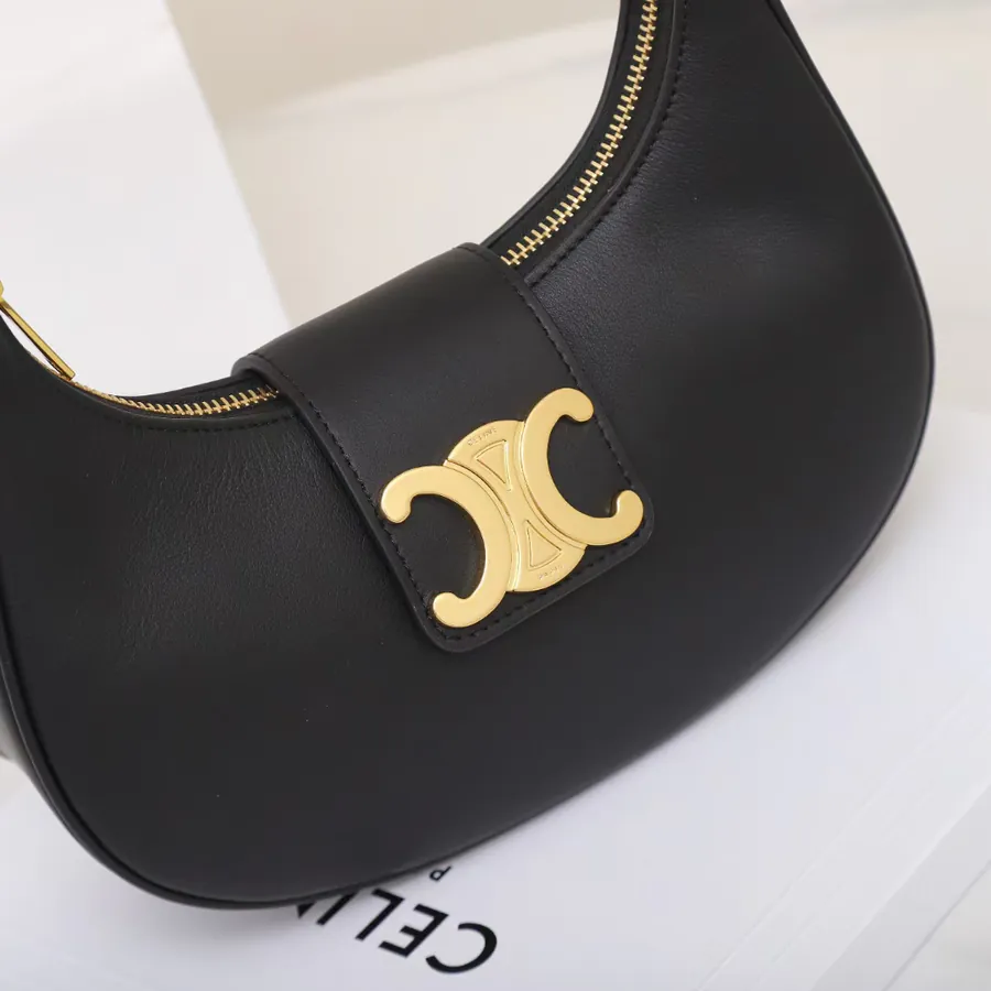 New Moon Shape Ava Crossbody Bag in Grained Calfskin