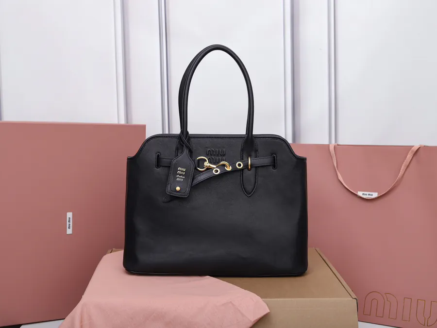 Aventure Nappa Leather Tote Bag Vintage Gold Hardware, Grained Calfskin