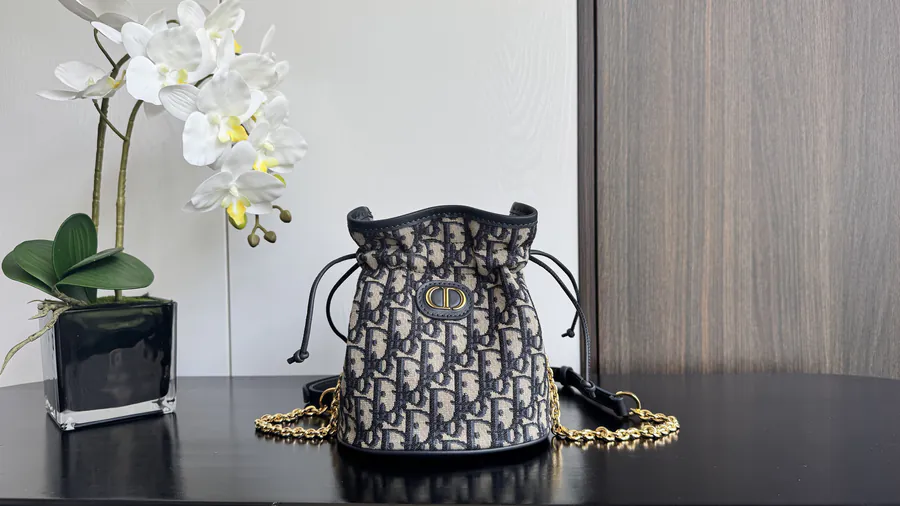 Miss Caro Series New Tote Bag with Drawstring, Grained Calfskin