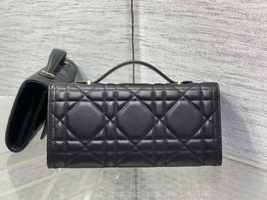 Miss Caro Top Handle Handbag Classic Large Diamond Pattern Calfskin with CD Buttons