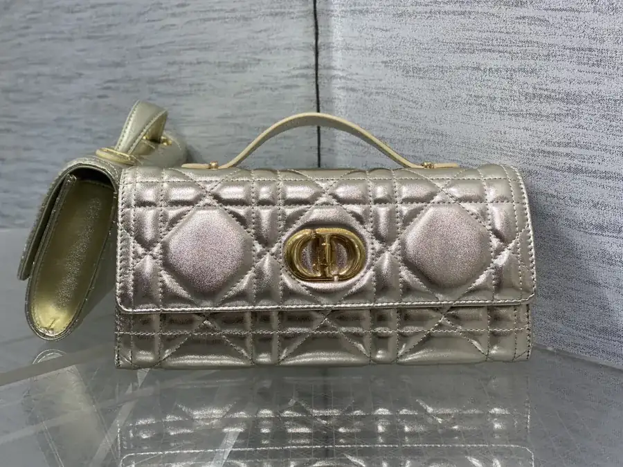 Miss Caro Top Handle Handbag Classic Large Check Pattern Calfskin with CD Buttons