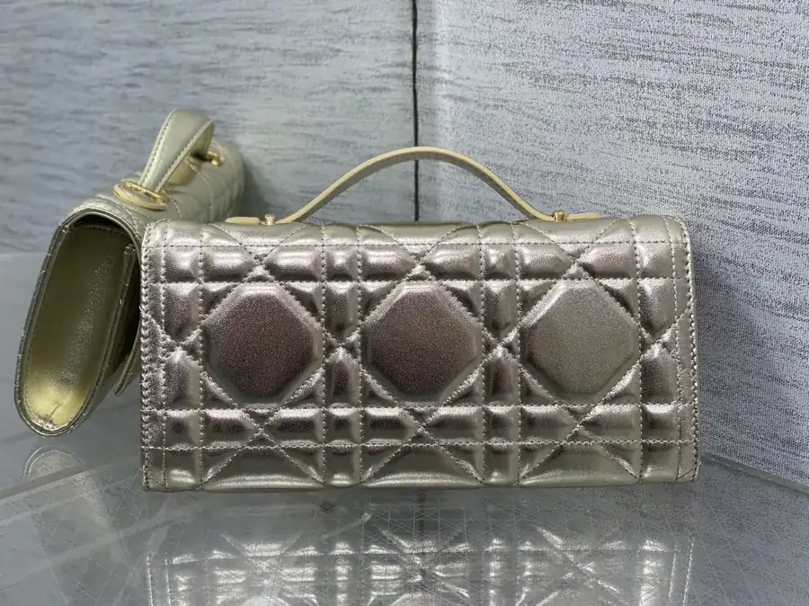 Miss Caro Top Handle Handbag Classic Large Check Pattern Calfskin with CD Buttons