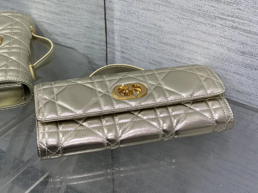 Miss Caro Top Handle Handbag Classic Large Check Pattern Calfskin with CD Buttons