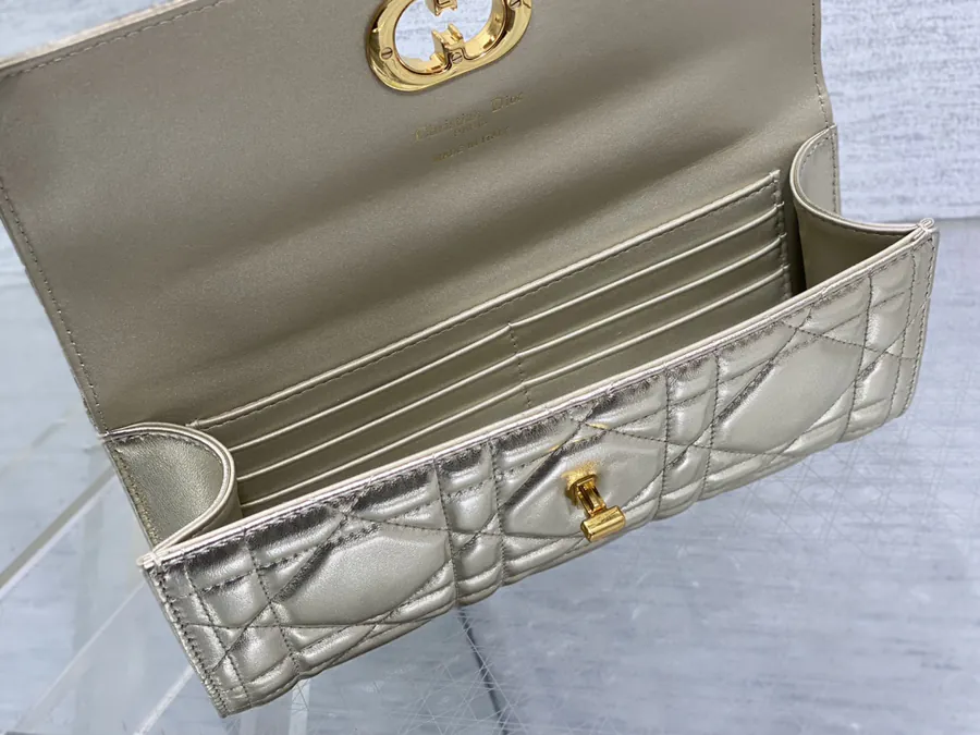 Miss Caro Top Handle Handbag Classic Large Check Pattern Calfskin with CD Buttons