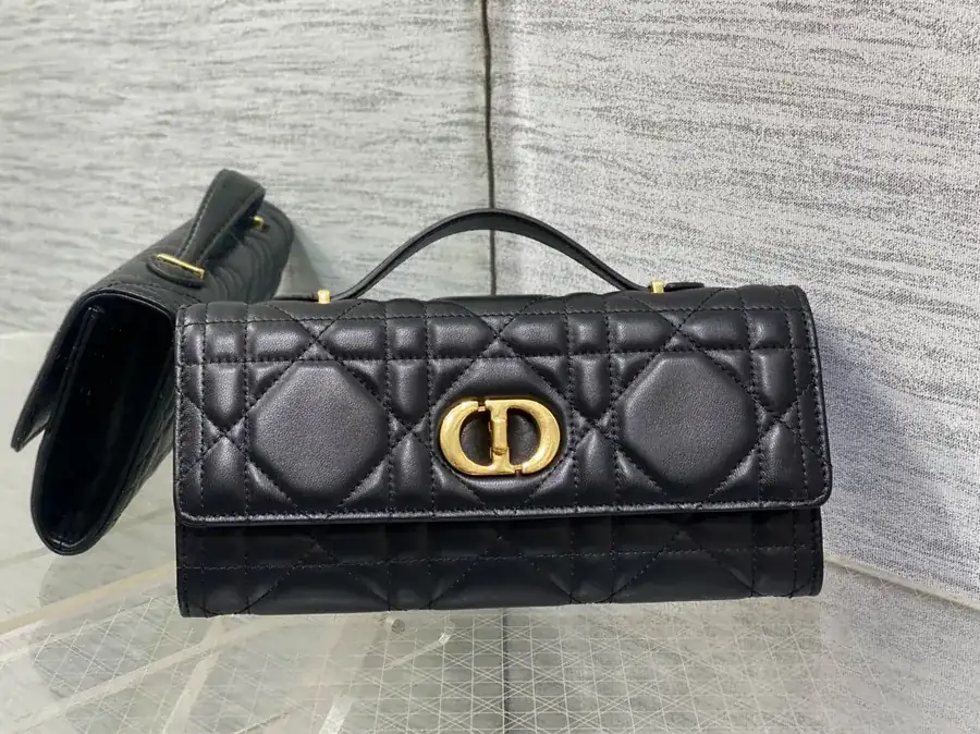 Miss Caro Top Handle Handbag Classic Large Check Calfskin with CD Buttons