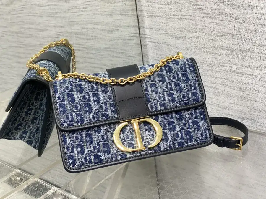 Montaigne Denim Bucket Bag Classic Letter Pattern with Irregular Stone Wash