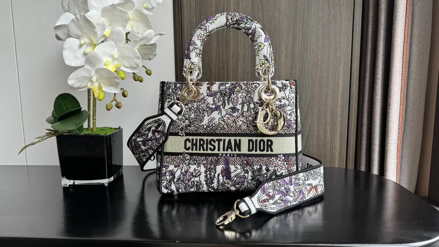 Lady D Lite Bucket Bag with Embroidered Strap
