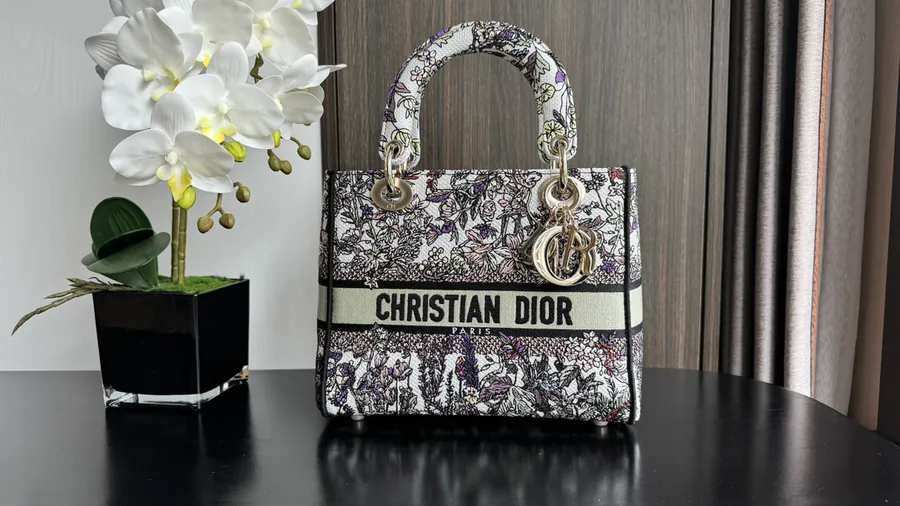 Lady D Lite Bucket Bag with Embroidered Strap