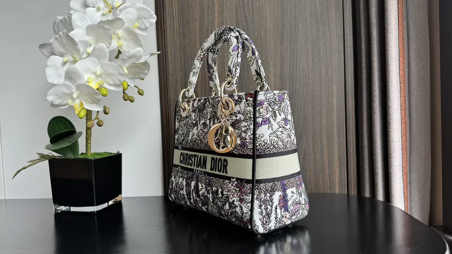 Lady D Lite Bucket Bag with Embroidered Strap