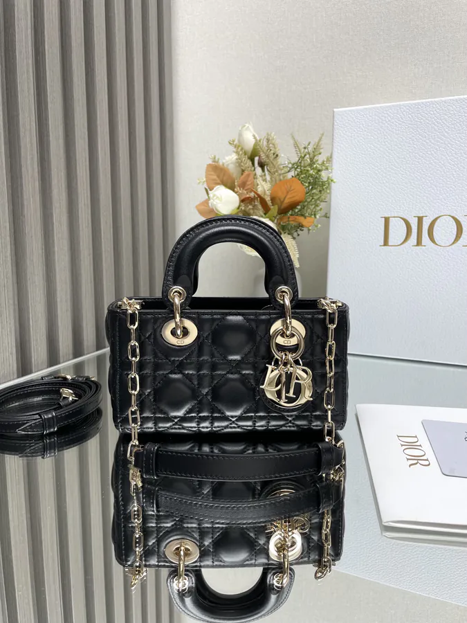 Lady D−Joy Mini Crossbody Bag in Black Sheepskin