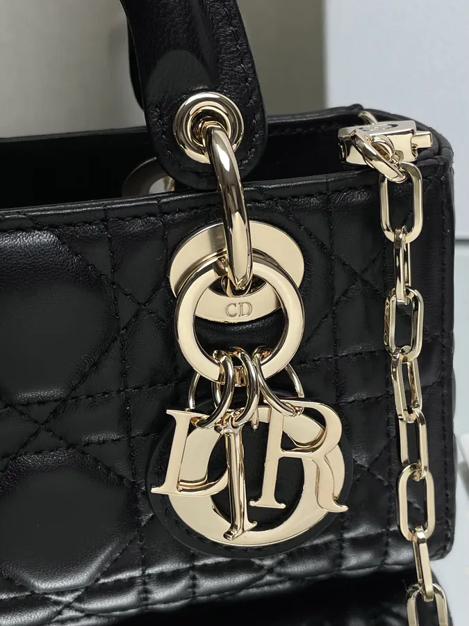 Lady D−Joy Mini Crossbody Bag in Black Sheepskin