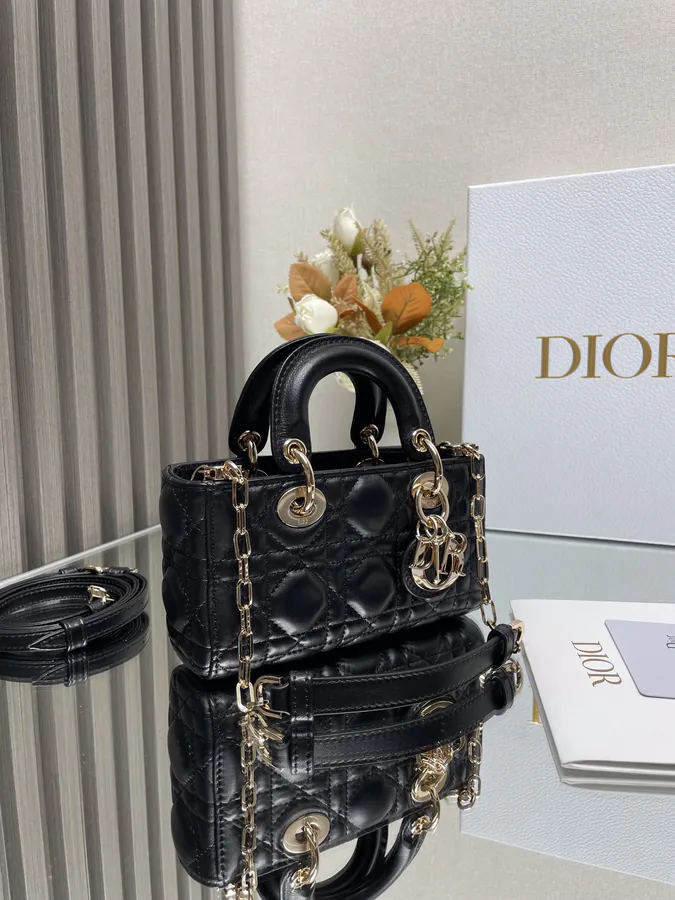Lady D−Joy Mini Crossbody Bag in Black Sheepskin