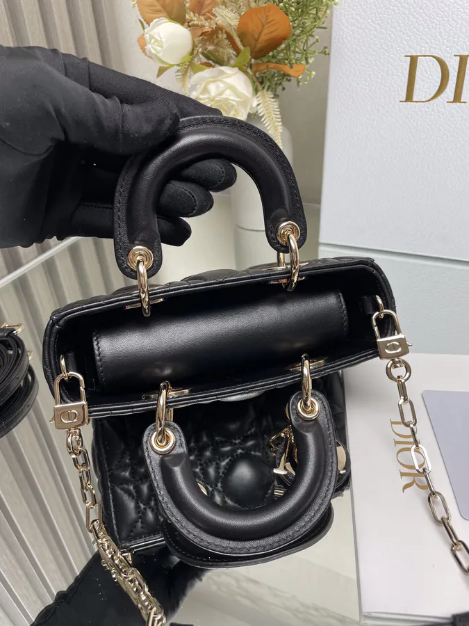 Lady D−Joy Mini Crossbody Bag in Black Sheepskin