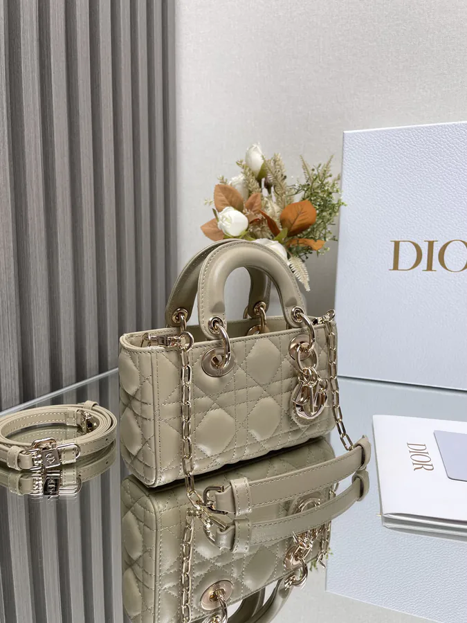 Mini Lady D−Joy Crossbody Bag in Apricot Sand