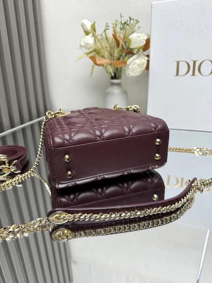 Classic Lady D Bucket Bag in Wine Red Calfskin