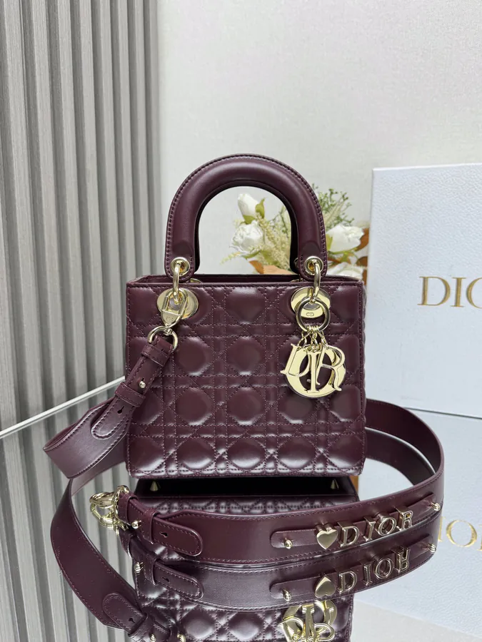 Lady Dio.r My ABC Wine Red Grained Leather