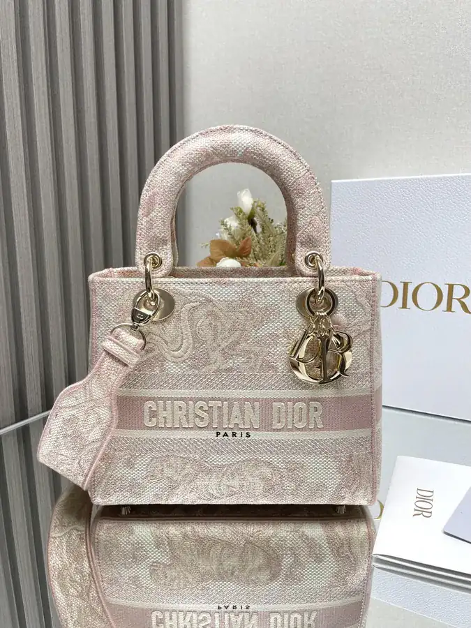 Christian Dior Five Patch Embroidered Lady Bag with D.I.O.R. Pendant