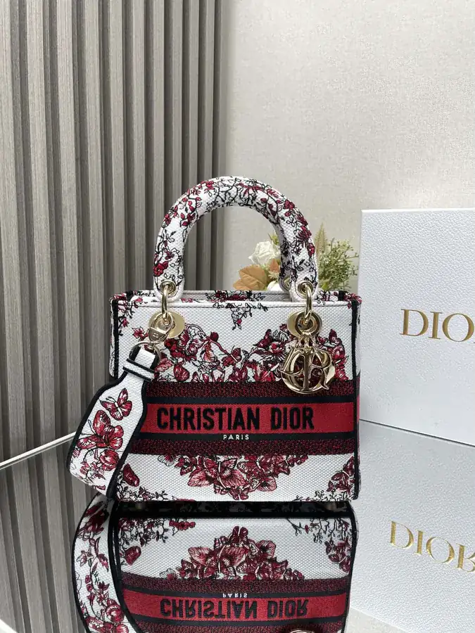 Lady Embroidered Christian Dior Heart Bag with D.I.O.R. Pendant