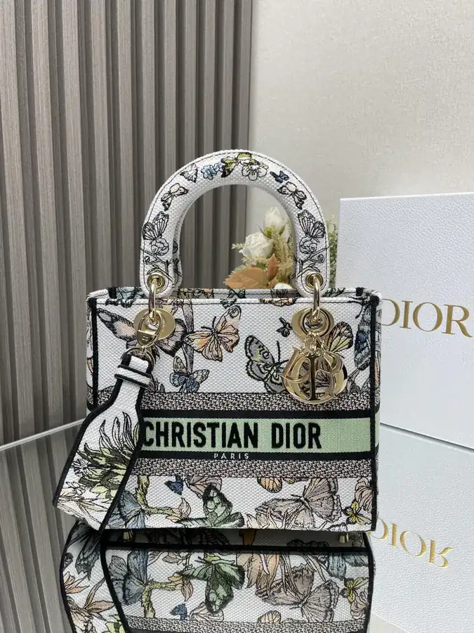 Christian Dior Green Butterfly Five Patch Embroidered Lady Bag