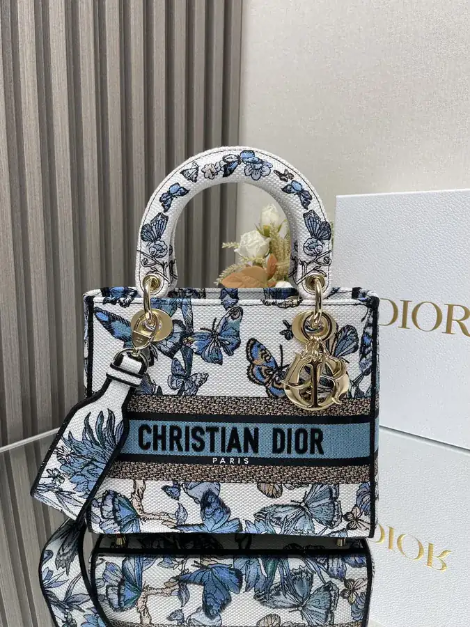 Christian Dior Blue Butterfly Five Patch Embroidery Lady Bag