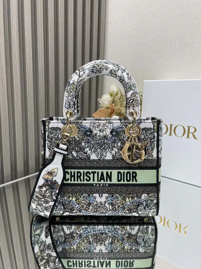 Christian Dior Five Patch Embroidery Lady Bag with D.I.O.R. Pendant