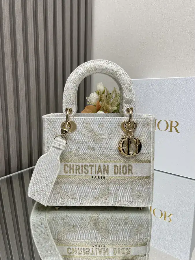 Christian Dior Lady Embroidered Clutch with Five Panel Embroidery
