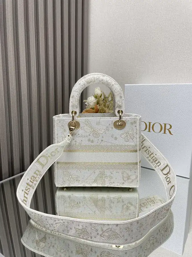 Christian Dior Lady Embroidered Clutch with Five Panel Embroidery