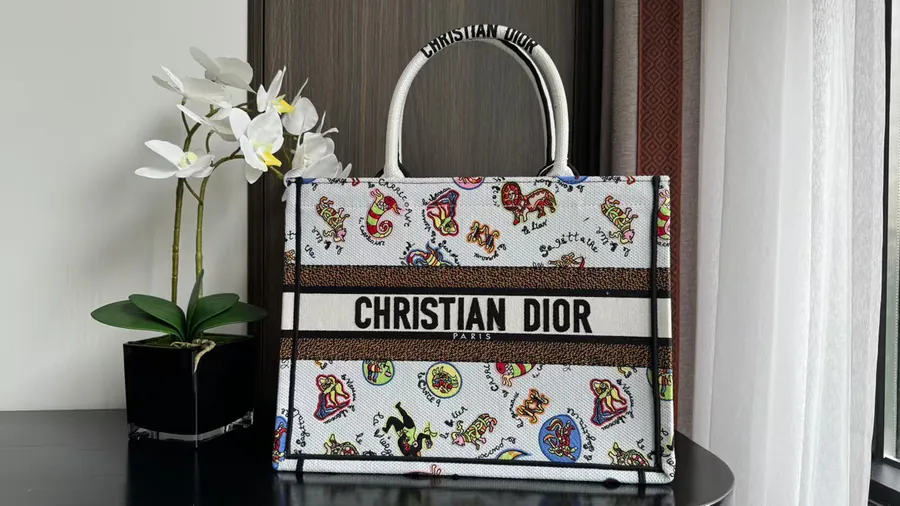Book Tote Handbag with Butterfly Zodiac Embroidery