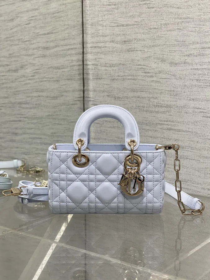 Mini Glacier Blue D Joy Bag in Genuine Leather