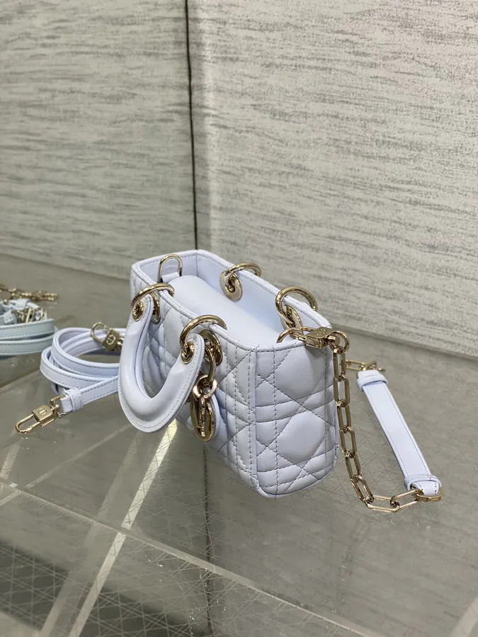 Mini Glacier Blue D Joy Bag in Genuine Leather