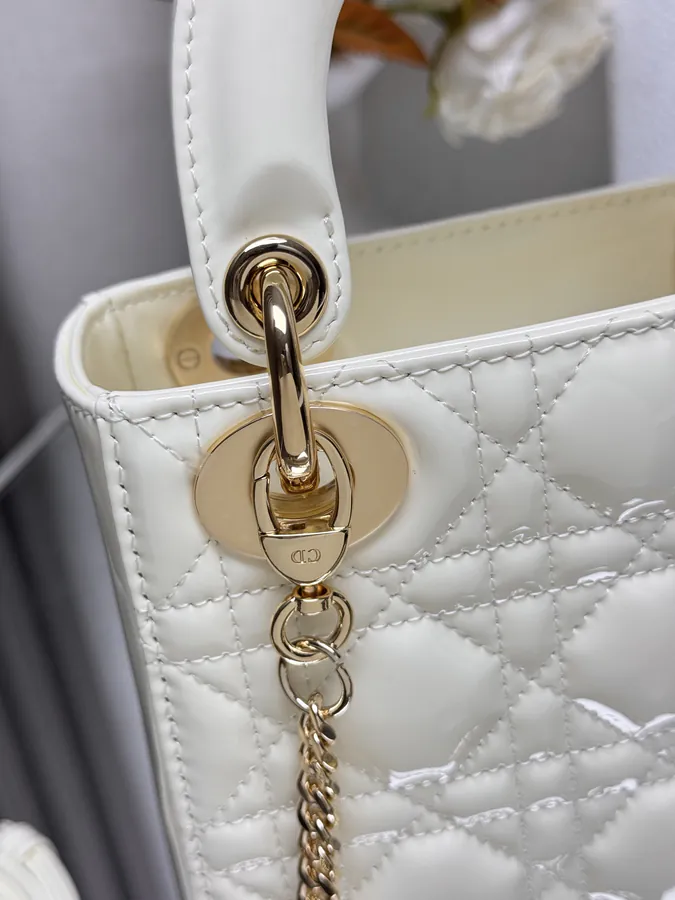 Classic Lady Three Compartment White Lacquered Calfskin