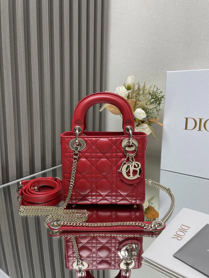 Classic Lady Three Compartment Red Grained Calfskin Tote