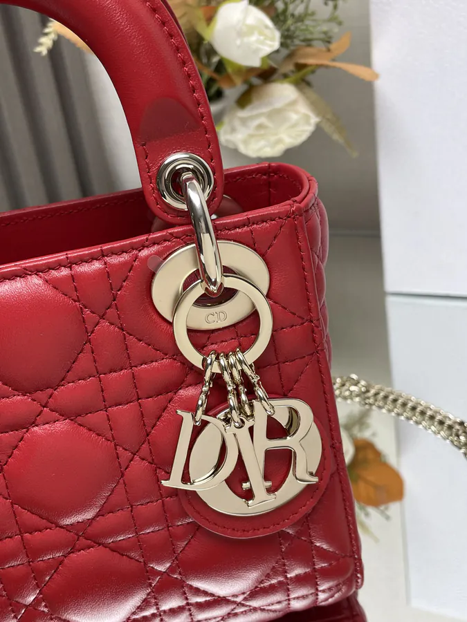 Classic Lady Three Compartment Red Grained Calfskin Tote