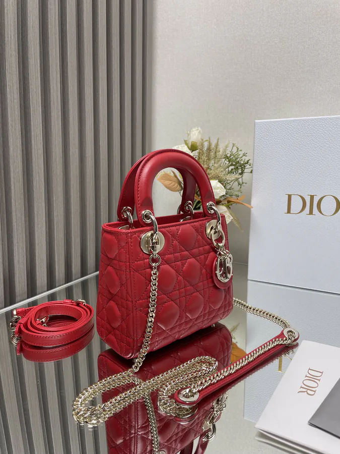 Classic Lady Three Compartment Red Grained Calfskin Tote