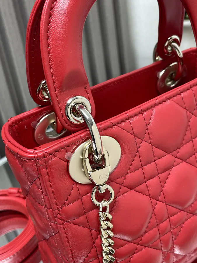 Classic Lady Three Compartment Red Grained Calfskin Tote