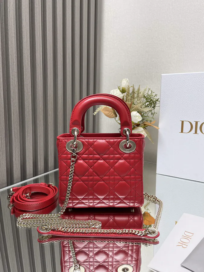 Classic Lady Three Compartment Red Grained Calfskin Tote