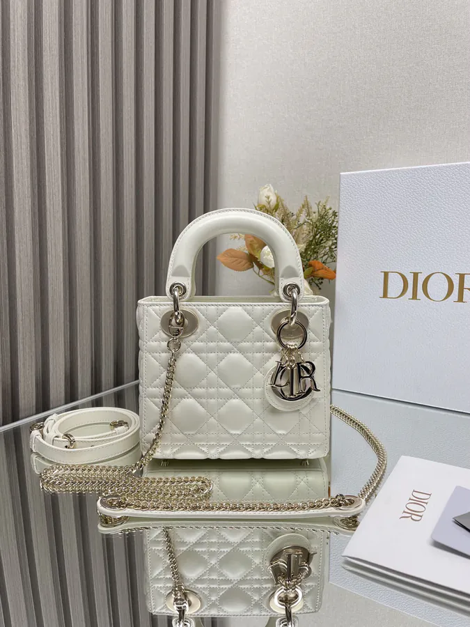 Classic Lady D Three Compartment Cream Calfskin