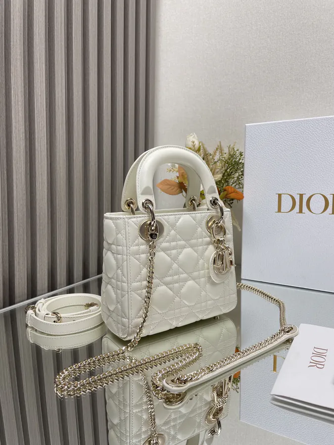 Classic Lady D Three Compartment Cream Calfskin