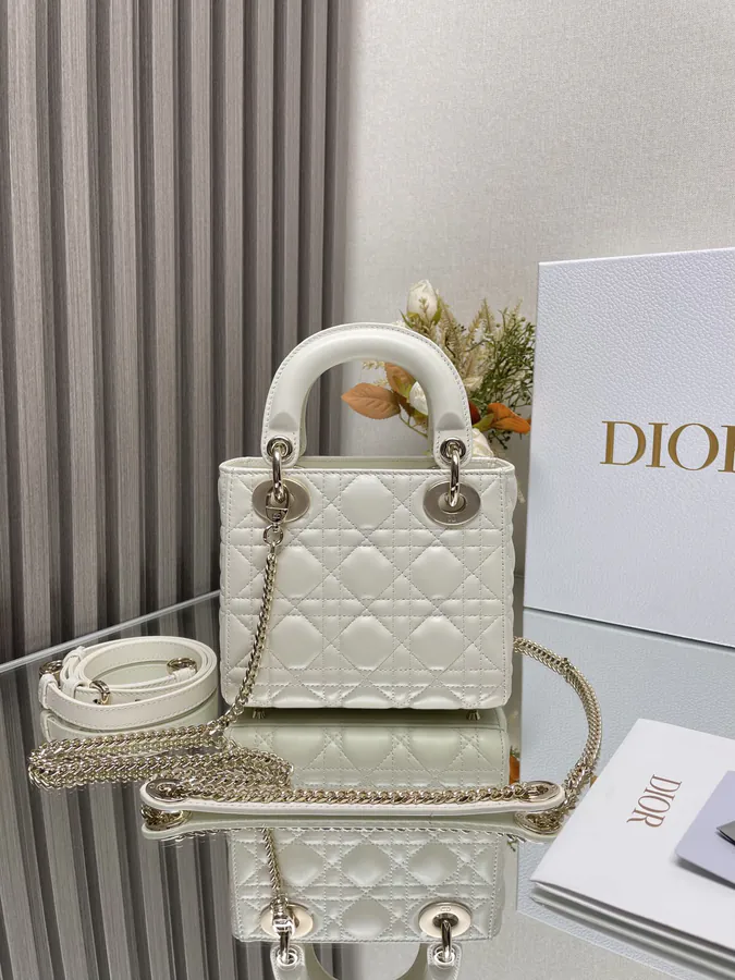 Classic Lady D Three Compartment Cream Calfskin