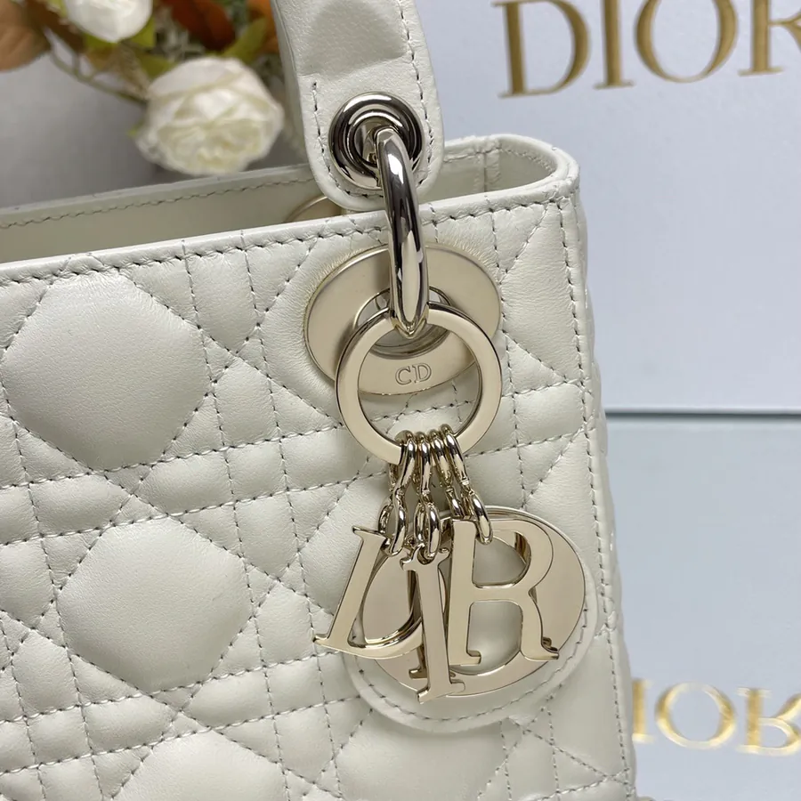 Classic Lady D Three Compartment Cream Calfskin