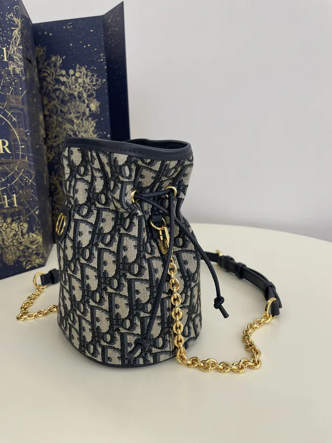 Miss Caro Series Blue Bucket Bag with Drawstring