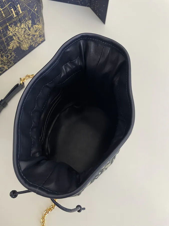 Miss Caro Series Blue Bucket Bag with Drawstring