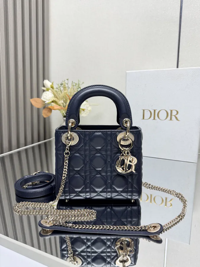 Classic Lady Three Compartment Blue Lamb Leather