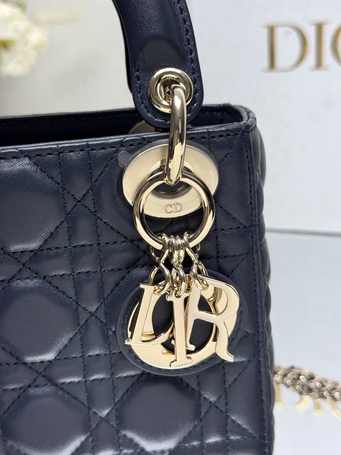 Classic Lady Three Compartment Blue Lamb Leather