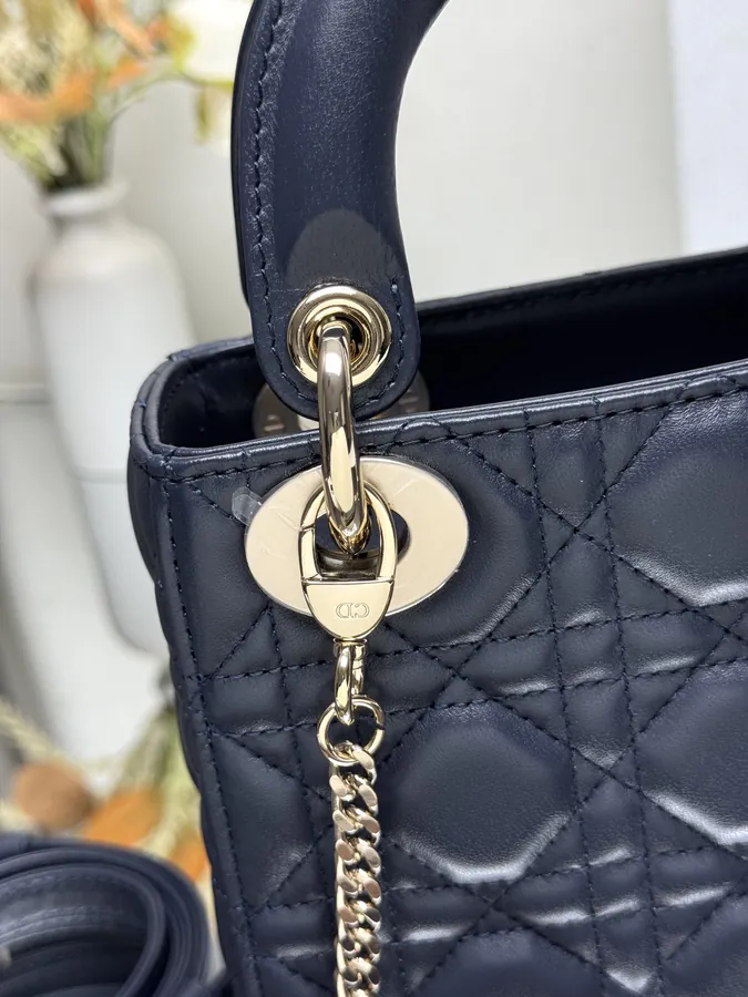 Classic Lady Three Compartment Blue Lamb Leather