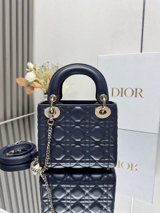 Classic Lady Three Compartment Blue Lamb Leather