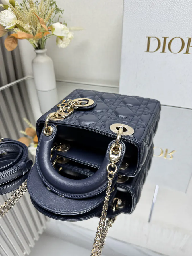 Classic Lady Three Compartment Blue Lamb Leather