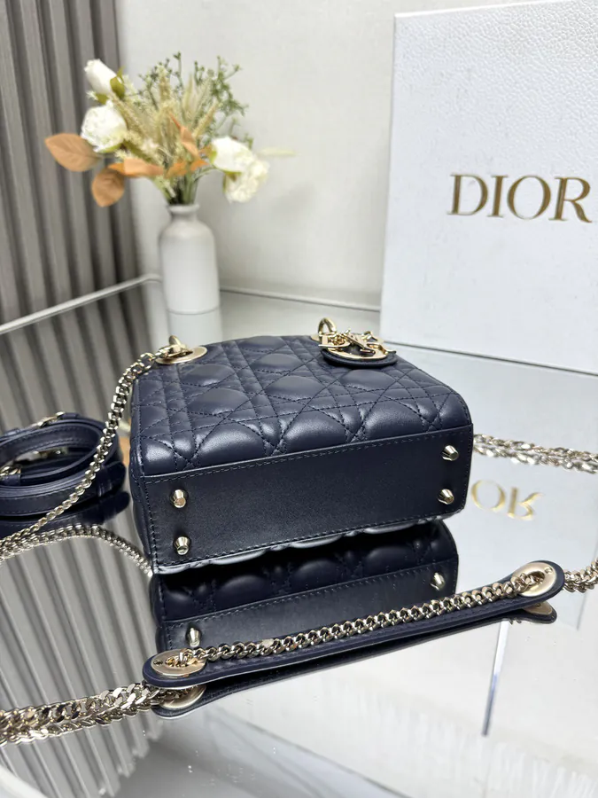 Classic Lady Three Compartment Blue Lamb Leather